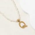 Elegant gold letter Q pendant necklace with white pearls and hammer texture finish - Letter Q Style