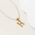 Elegant pearl necklace with textured gold letter H pendant on a minimalist background - Letter H Style
