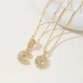 Gold letter C pendant necklace set with pavé cubic zirconia on minimalist chains - C Pendant And Necklace