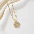 Gold plated pendant necklace with zircon round letter B charm and box chain - Letter B