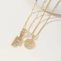 Iced out gold letter F pendant necklace set with sparkling clear cubic zirconia stones - F Pendant And Necklace