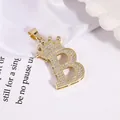 Hip hop style gold letter B pendant with crown and white cubic zirconia crystals - Gold Letter B Pendant Only (Without Chain)