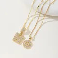 Golden pendant necklaces with iced-out letter H in square and round medallion styles - H Pendant And Necklace