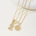 Gold letter I necklace set with pavé cubic zirconia and bold initial pendant design - I Pendant And Necklace