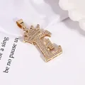 Exquisite gold-plated hip hop necklace with letter E crown pendant and pavé zircons - Gold Letter E Pendant Only (Without Chain)