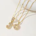 Gold plated initial J necklace set with cubic zirconia pave pendant and box chain - J Pendant And Necklace