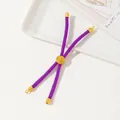 Detailed macro view of purple braided ropes with golden metal slide fastener and end caps - Purple
