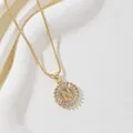 Gold plated round necklace with letter N pendant and cubic zirconia baguette stones - Letter N