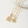Golden M letter necklace set with cubic zirconia pave pendant and twist chain - M Pendant And Necklace