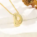 Minimalist gold plated oval hollow pendant necklace with a polished geometric box chain - D (With Box Chain)