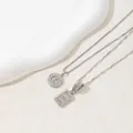 Silver letter B and F pendants with cubic zirconia inlay on elegant box chain necklace - Letter E / Silver