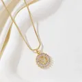 Gold plated pendant necklace with zircon round frame and letter V initial pendant - Letter V