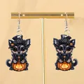 Halloween acryl oorbellen met een schattige zwarte hond, een hoge hoed en een pompoenbedel - Gothic Hoed Zwarte Hond (Stijl A)
