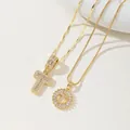 Golden letter T necklace set with iced-out pave cubic zirconia in two stylish designs - T Pendant And Necklace