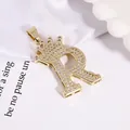 Hip hop style gold crown initial R pendant with sparkling cubic zirconia inlay - Gold Letter R Pendant Only (Without Chain)