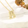 Polished gold-plated letter H pendant necklace with liquid metal lava style design - N (With Box Chain)