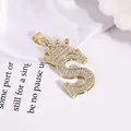 Gold plated hip hop crown letter S pendant necklace with shimmering zircon inlay - Gold Letter S Pendant Only (Without Chain)
