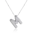 Silver-plated chunky letter M necklace pendant with sparkling paved rhinestones - Letter M Style