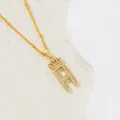 Collier hip hop doré avec pendentif lettre A serti de zircons et petite couronne - Lettre H