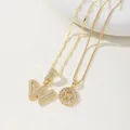 Golden W initial necklace set featuring micro-pave zircons and elegant metal chains - W Pendant And Necklace