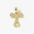 Gold letter T pendant with zircon paving and heart cutout detail on white background - Style T Pendant Only (Without Chain)