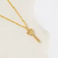 Pendentif lettre T dorée avec couronne, oxydes de zirconium et chaîne fine à perles - Lettre I