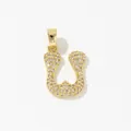 Gold-plated copper letter U pendant with micro-pave cubic zirconia crystals - Style U Pendant Only (Without Chain)