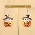 Schattige Halloween acryl oorbellen met spook in pompoen en zwarte toenaarshoed - Heksenhoed Witte Geest (Stijl G)