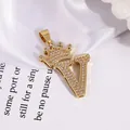 Gold plated crown letter V pendant necklace with micro-paved cubic zirconia accents - Gold Letter V Pendant Only (Without Chain)
