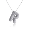 Sparkling silver P-initial necklace with pavé crystal pendant and beaded chain - Steel Color Letter R with Zirconia