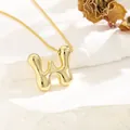 Polished 18k gold plated letter W pendant necklace with fluid design on white stone - W (With Box Chain)