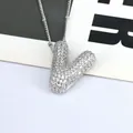 Sparkling crystal pavé V-letter pendant necklace with polished silver chain - Style Letter V