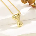 Polished gold-plated necklace with a fluid liquid-metal style letter Y pendant - Y (With Box Chain)