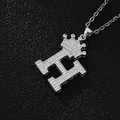 Hip hop style silver letter H pendant necklace with iced out crown and cubic zirconia - Silver Letter H Pendant Only (Without Chain)