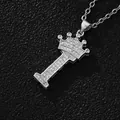Hip hop silver crown letter I pendant necklace with sparkling cubic zirconia inlay - Silver Letter I Pendant Only (Without Chain)