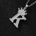 Silver crown letter K pendant necklace with sparkling cubic zirconia on black texture - Silver Letter K Pendant Only (Without Chain)