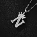 Silver crown letter N pendant necklace with white cubic zirconia in hip hop style - Silver Letter N Pendant Only (Without Chain)