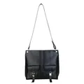 Borsa tote classica in pelle nera lucida con tasche anteriori funzionali e fibbie argentate - Nero