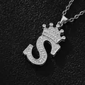 Hip hop style silver crown letter S pendant necklace with micro paved cubic zirconia - Silver Letter S Pendant Only (Without Chain)