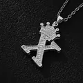 Hip hop style silver-plated crown letter K necklace with sparkling zircon pavé - Silver Letter X Pendant Only (Without Chain)