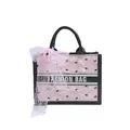 Borsa tote rosa con motivi a fiocco nero e dettaglio elegante in pizzo e nastro - Rosa