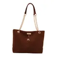 Retro dunkelbraune Shopper-Tasche mit Goldkette und Hirsch-Anhänger Detail - Kaffeebraun