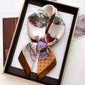 Vintage floral silk scarf with chain and butterfly pattern in a premium display box - Beige Butterfly Floral Chain Heart Pattern (21)