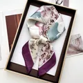 Detailed close-up of floral faux silk scarf with purple edge on decorative tray - Large Square / Purple Ditsy Floral (27)