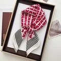 Detail of silk scarf with red butterfly print and black white stripes on a desk - 70*70cm / Red Butterfly Stripe (38)