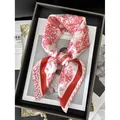 Elegant red and ivory floral silk scarf with bird pattern in stylish black frame - Bird and Flower / Red