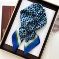 Elegant geometric pattern satin square scarf in royal blue and emerald green tones - Printed Square Scarf / Blue Green Geometric (41)