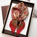 Elegant red paisley silk scarf for hair and neck, folded in a gift box with vintage patterns - Red Orange Bohemian Paisley Style (23)