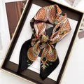 Silk-like paisley scarf in orange and black tones presented in a stylish gift tray - Orange Black Paisley Vortex Style (24)