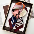 Elegant silk-feel square scarf with abstract geometric print in a premium gift box setup - Multicolor Abstract Plant Leaf Style (37)